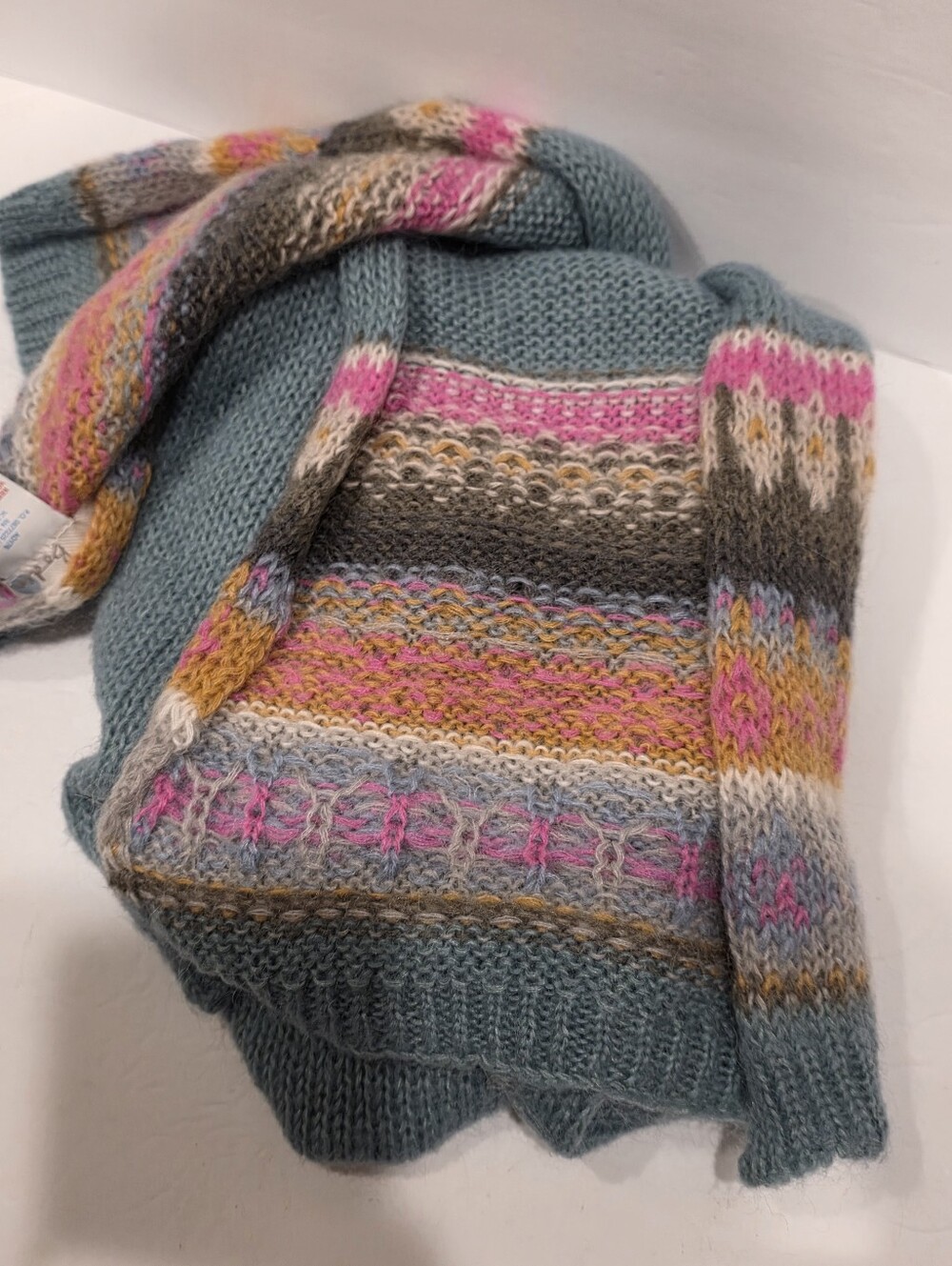 Boden Blue Nordic Fair Isle Wool Blend Winter Scarf Multi-Color Fairisle Knit